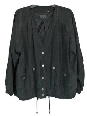 Silk Jackect Black Oversize Windbreaker 100% Silk Coat Sz M